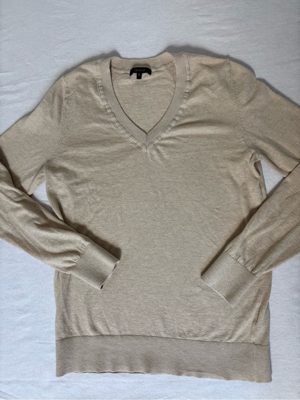 Quince Women's V-Neck Sweater in Light Tan